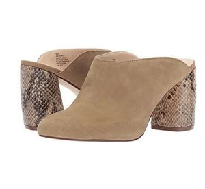 Nine West Jahano Mule Clogs Tan Suede Snakeskin Block Heel Women’s 8M Pre‑Owned